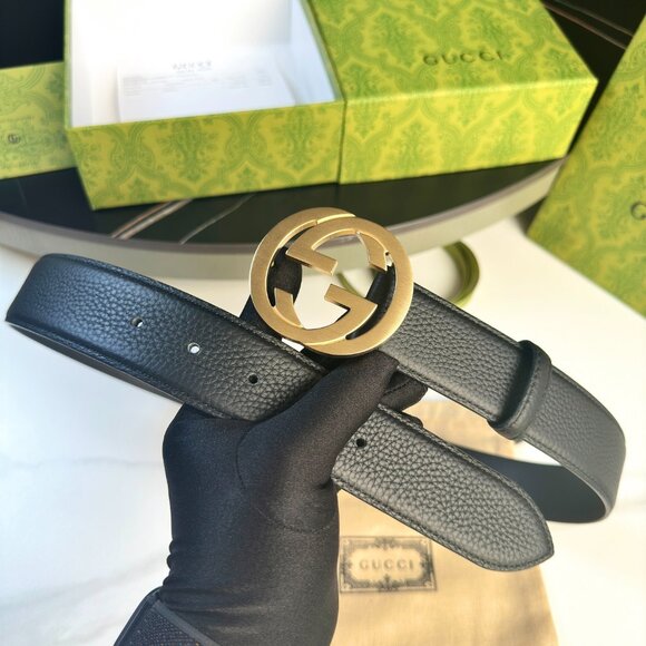 Gucci Interlocking Gold G Belt - Black new - Picture 1 of 6